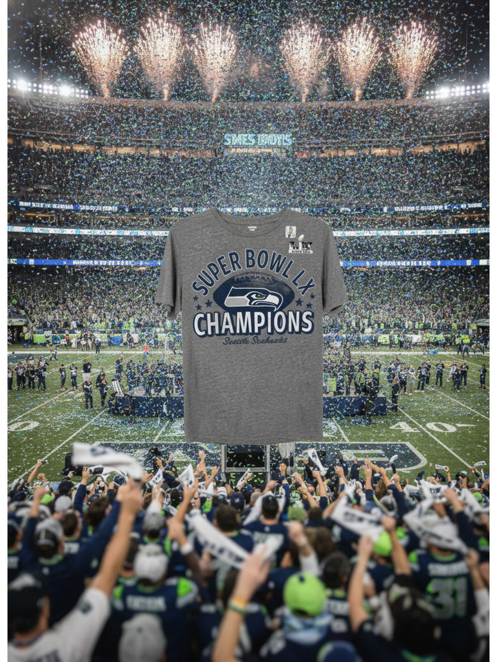 Seattle Seahawks Super Bowl LX Champions T-Shirt - Women’s Large